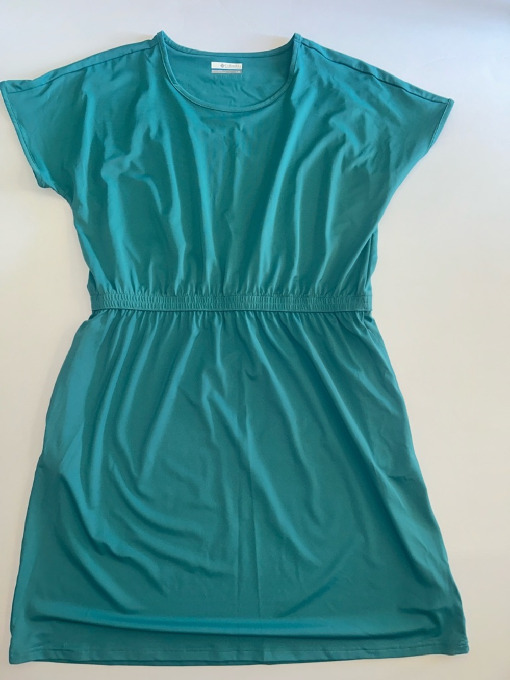 Columbia Teal Short-Sleeve Elastic-Waist Midi Dress
